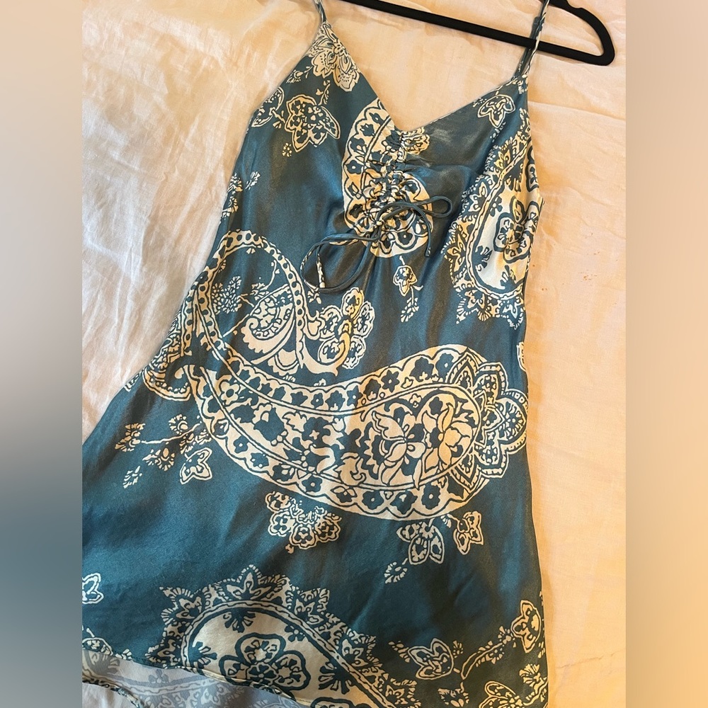 ZARA XSmall Teal Silky Mini Summer Dress